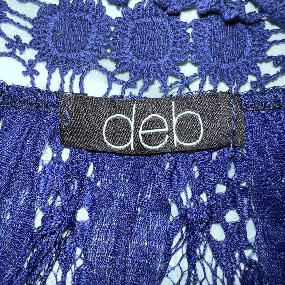 Deb Poncho Blouse Top Blue Wide Cut Lace Accent Cutout Back XL - Picture 6 of 7
